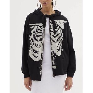 Urban Outfitters Ribcage Skeleton Goth Halloween Graphic Zip Hoodie Sweatshirt